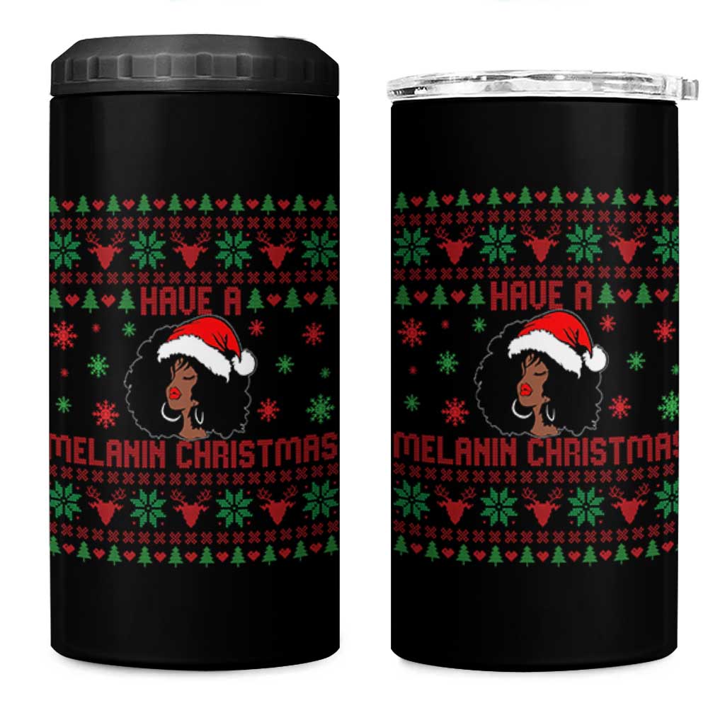 Have A Melanin Christmas 4 in 1 Can Cooler Tumbler Cute Black Santa Girl Ugly Xmas - Wonder Print Shop