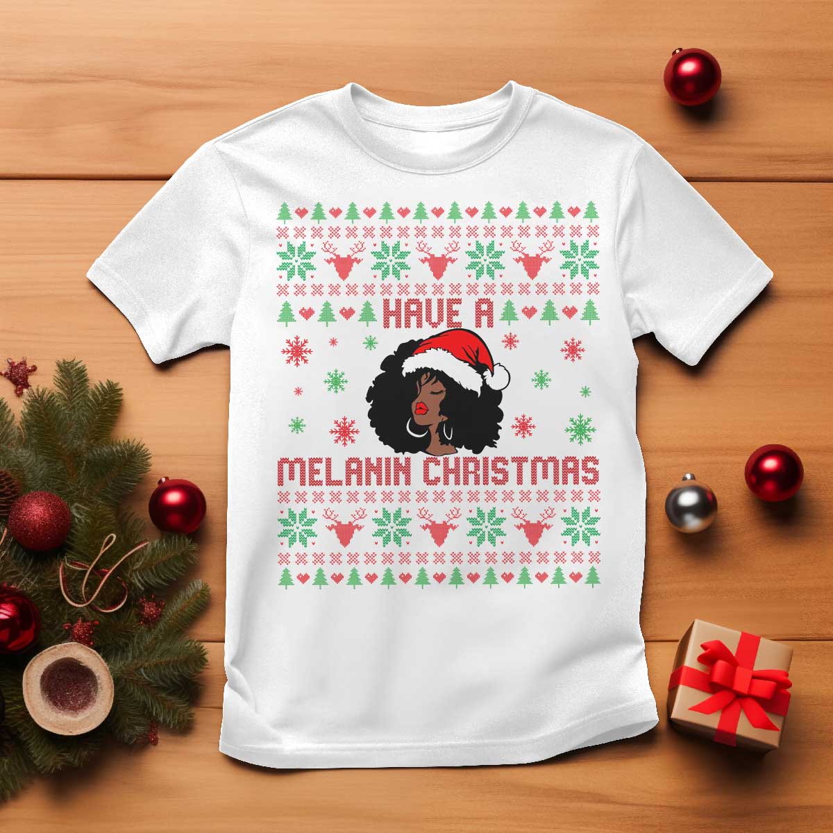 Have A Melanin Christmas T Shirt Cute Black Santa Girl Ugly Xmas - Wonder Print Shop