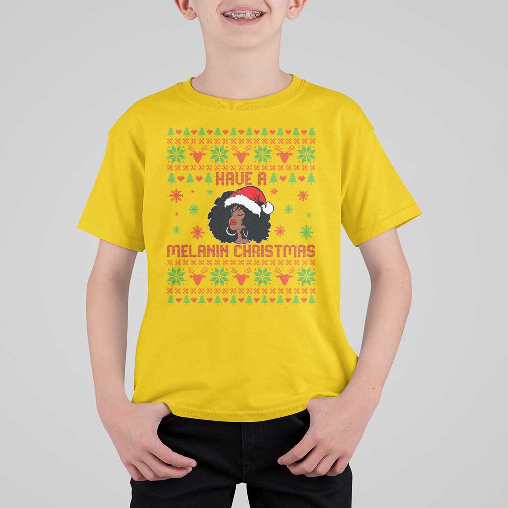 Have A Melanin Christmas T Shirt For Kid Cute Black Santa Girl Ugly Xmas - Wonder Print Shop