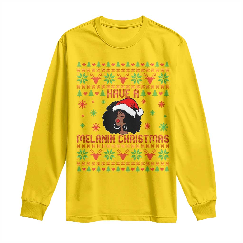 Have A Melanin Christmas Long Sleeve Shirt Cute Black Santa Girl Ugly Xmas - Wonder Print Shop
