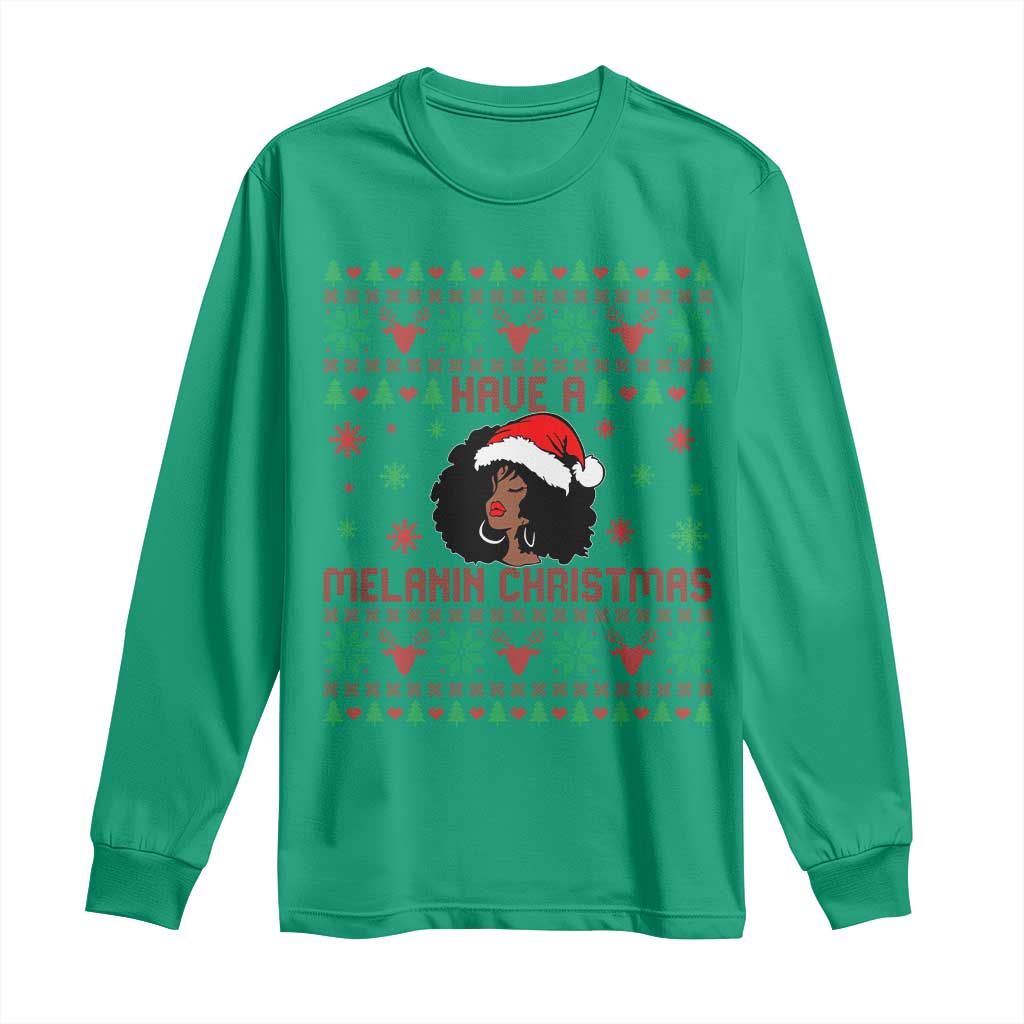 Have A Melanin Christmas Long Sleeve Shirt Cute Black Santa Girl Ugly Xmas - Wonder Print Shop