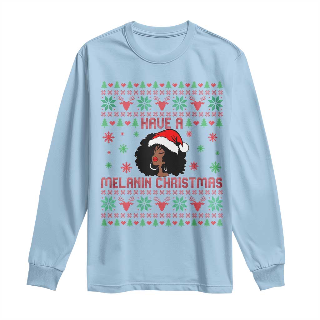 Have A Melanin Christmas Long Sleeve Shirt Cute Black Santa Girl Ugly Xmas - Wonder Print Shop