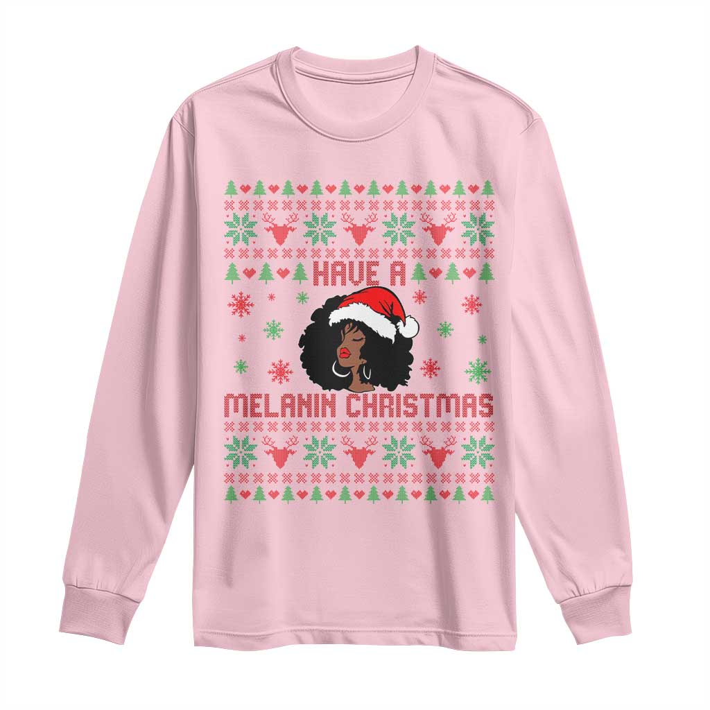 Have A Melanin Christmas Long Sleeve Shirt Cute Black Santa Girl Ugly Xmas - Wonder Print Shop