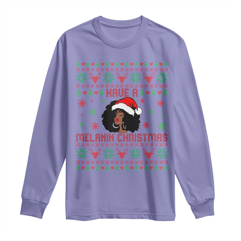 Have A Melanin Christmas Long Sleeve Shirt Cute Black Santa Girl Ugly Xmas - Wonder Print Shop