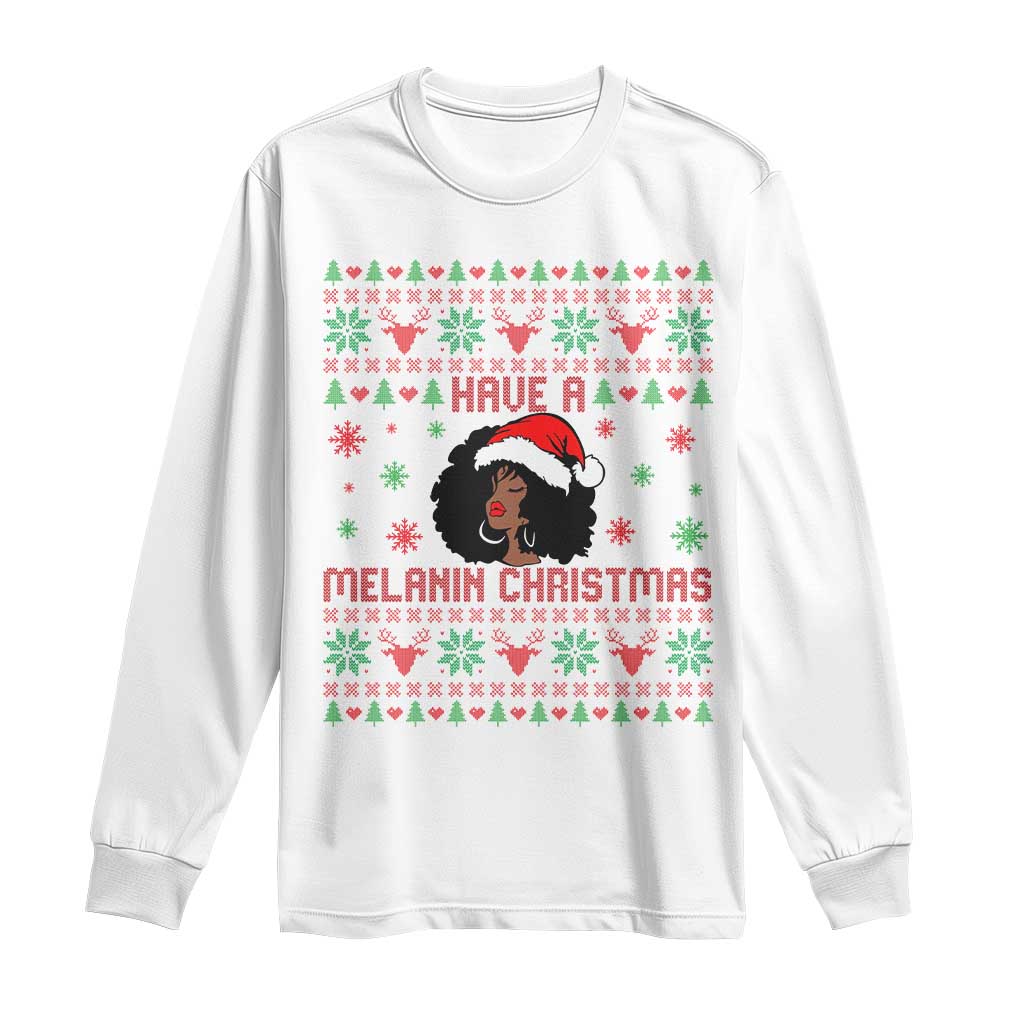 Have A Melanin Christmas Long Sleeve Shirt Cute Black Santa Girl Ugly Xmas - Wonder Print Shop