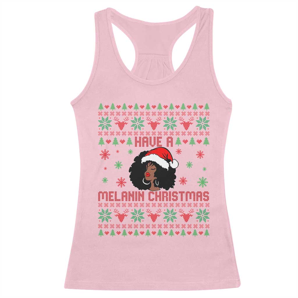 Have A Melanin Christmas Racerback Tank Top Cute Black Santa Girl Ugly Xmas - Wonder Print Shop