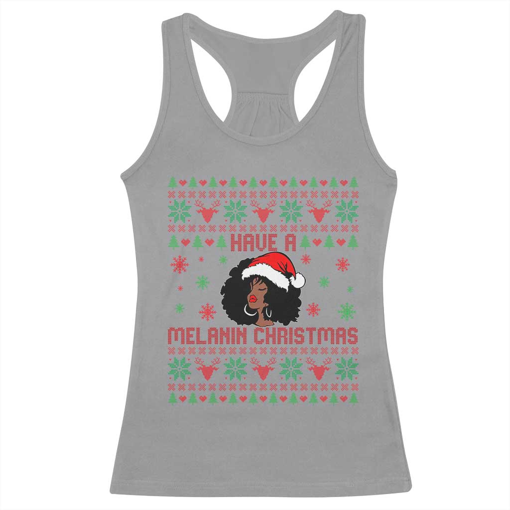 Have A Melanin Christmas Racerback Tank Top Cute Black Santa Girl Ugly Xmas - Wonder Print Shop