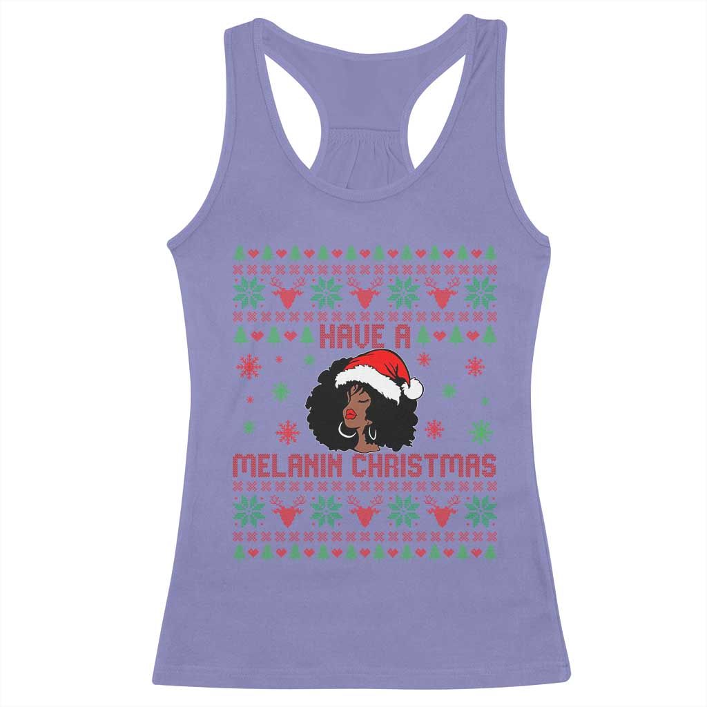 Have A Melanin Christmas Racerback Tank Top Cute Black Santa Girl Ugly Xmas - Wonder Print Shop