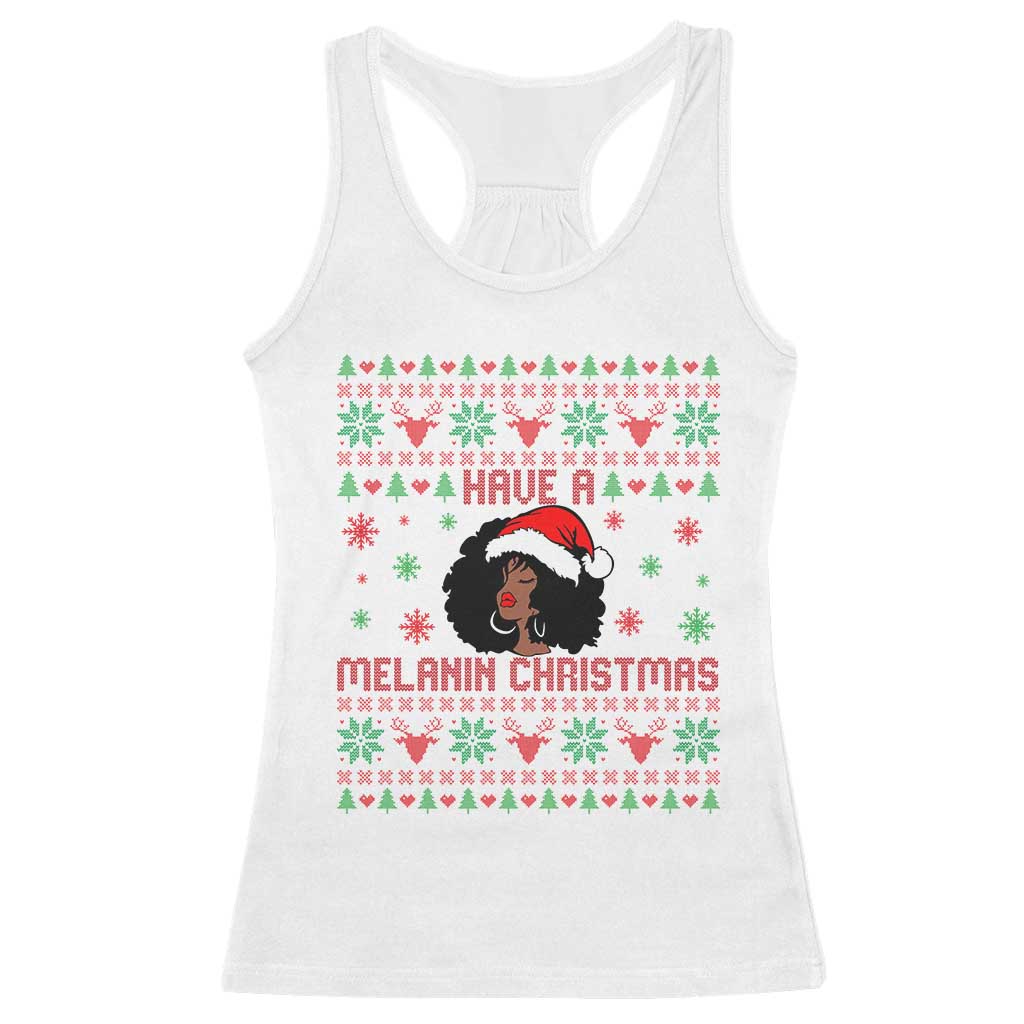 Have A Melanin Christmas Racerback Tank Top Cute Black Santa Girl Ugly Xmas - Wonder Print Shop