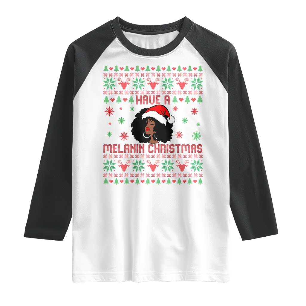 Have A Melanin Christmas Raglan Shirt Cute Black Santa Girl Ugly Xmas - Wonder Print Shop