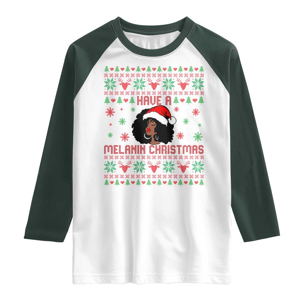 Have A Melanin Christmas Raglan Shirt Cute Black Santa Girl Ugly Xmas - Wonder Print Shop