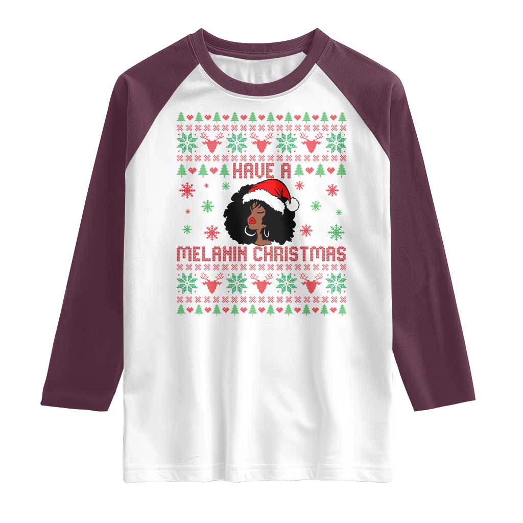 Have A Melanin Christmas Raglan Shirt Cute Black Santa Girl Ugly Xmas - Wonder Print Shop
