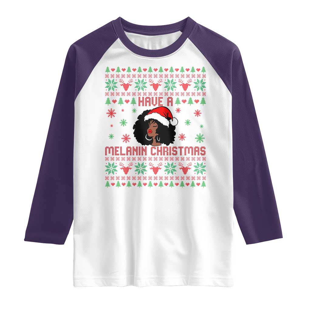 Have A Melanin Christmas Raglan Shirt Cute Black Santa Girl Ugly Xmas - Wonder Print Shop