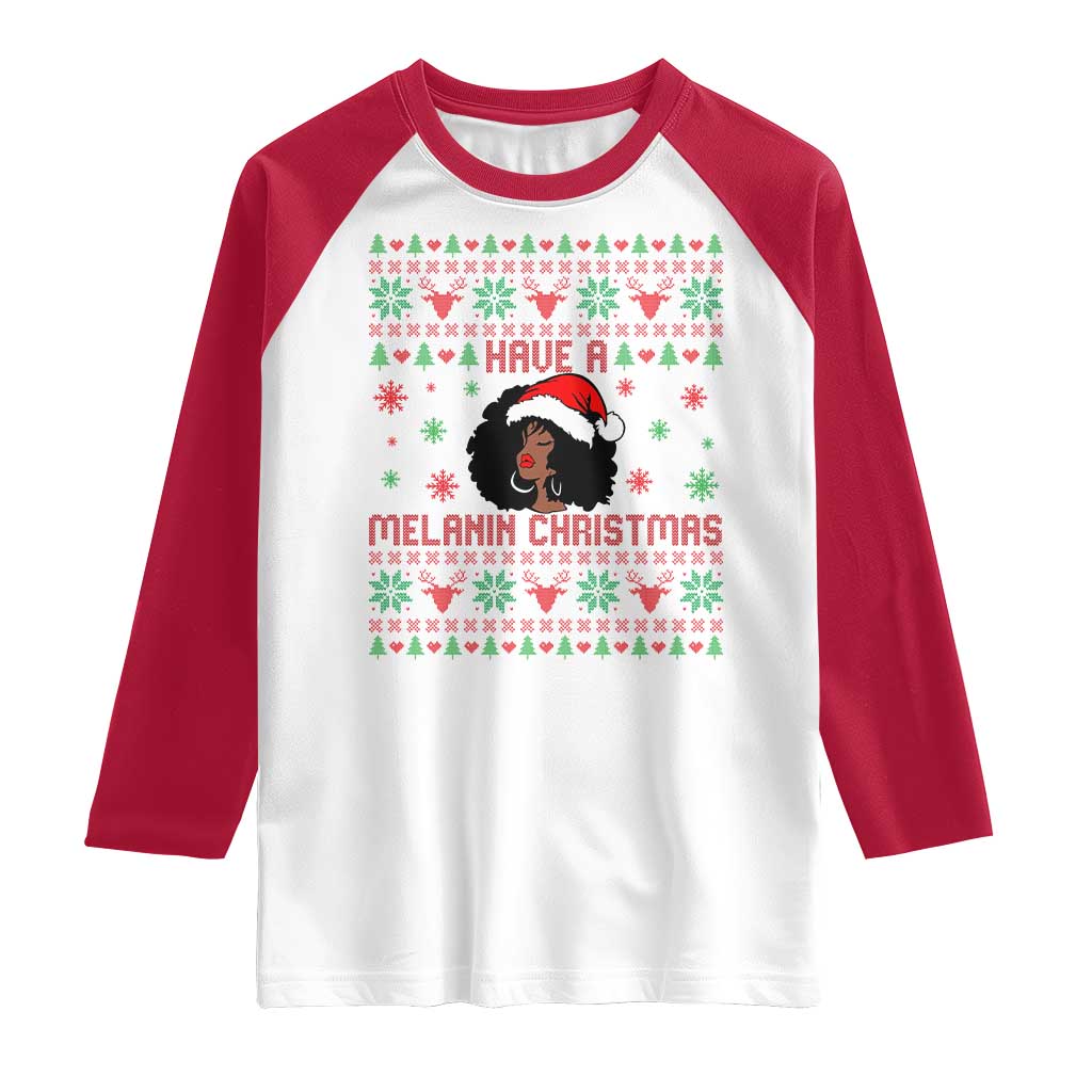 Have A Melanin Christmas Raglan Shirt Cute Black Santa Girl Ugly Xmas - Wonder Print Shop