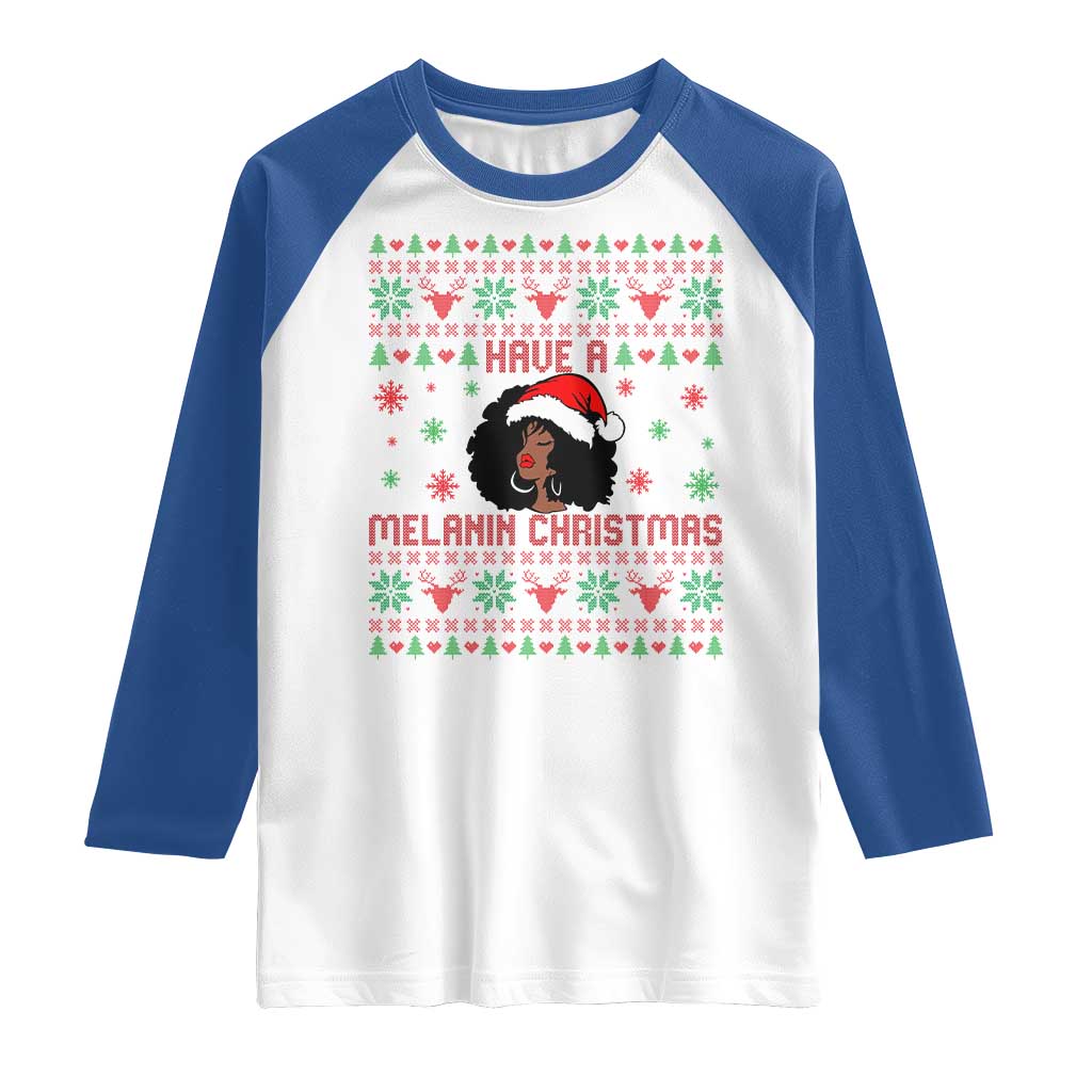 Have A Melanin Christmas Raglan Shirt Cute Black Santa Girl Ugly Xmas - Wonder Print Shop