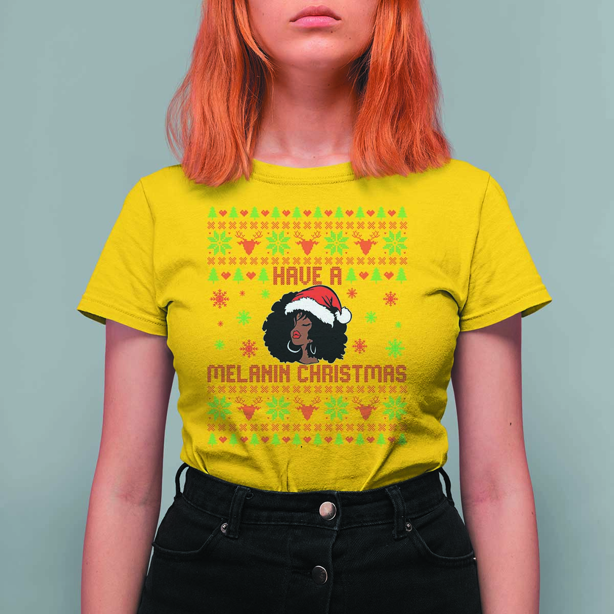 Have A Melanin Christmas T Shirt For Women Cute Black Santa Girl Ugly Xmas - Wonder Print Shop
