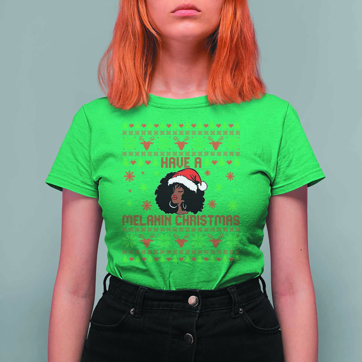 Have A Melanin Christmas T Shirt For Women Cute Black Santa Girl Ugly Xmas - Wonder Print Shop