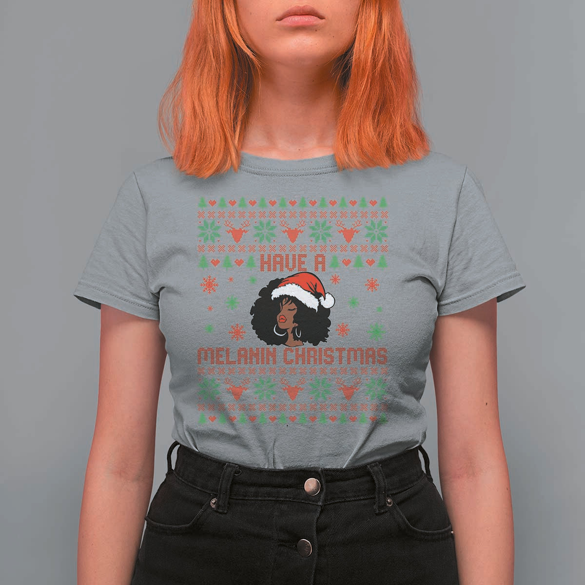 Have A Melanin Christmas T Shirt For Women Cute Black Santa Girl Ugly Xmas - Wonder Print Shop