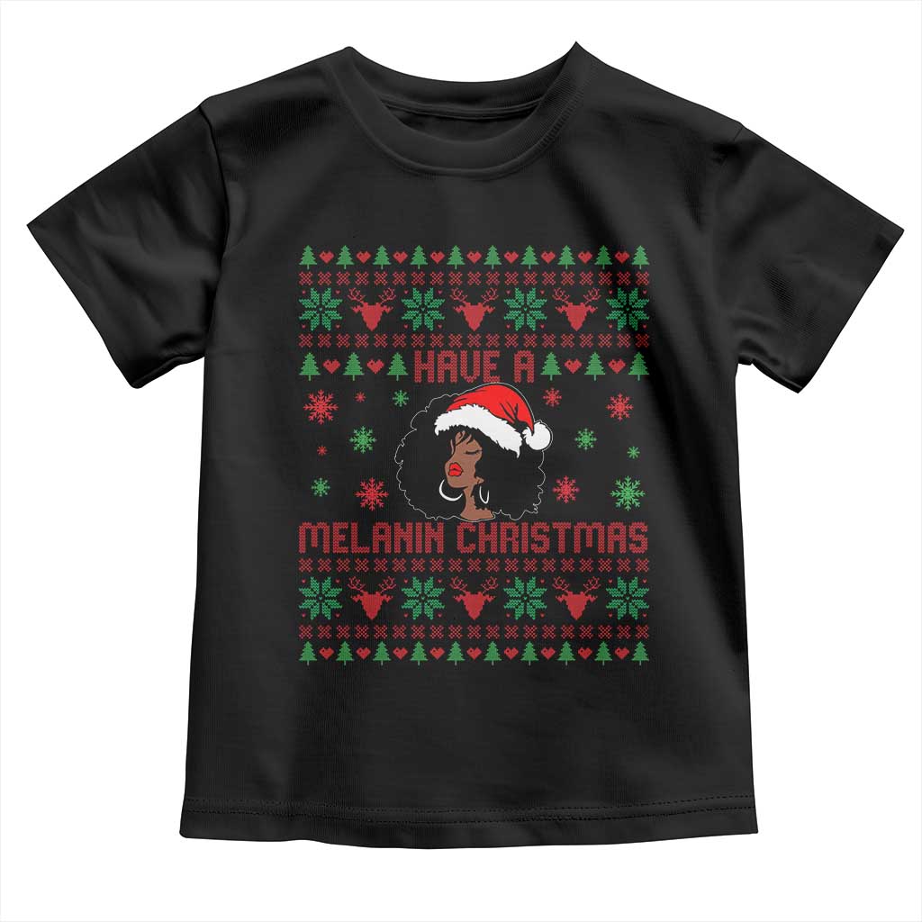 Have A Melanin Christmas Toddler T Shirt Cute Black Santa Girl Ugly Xmas - Wonder Print Shop