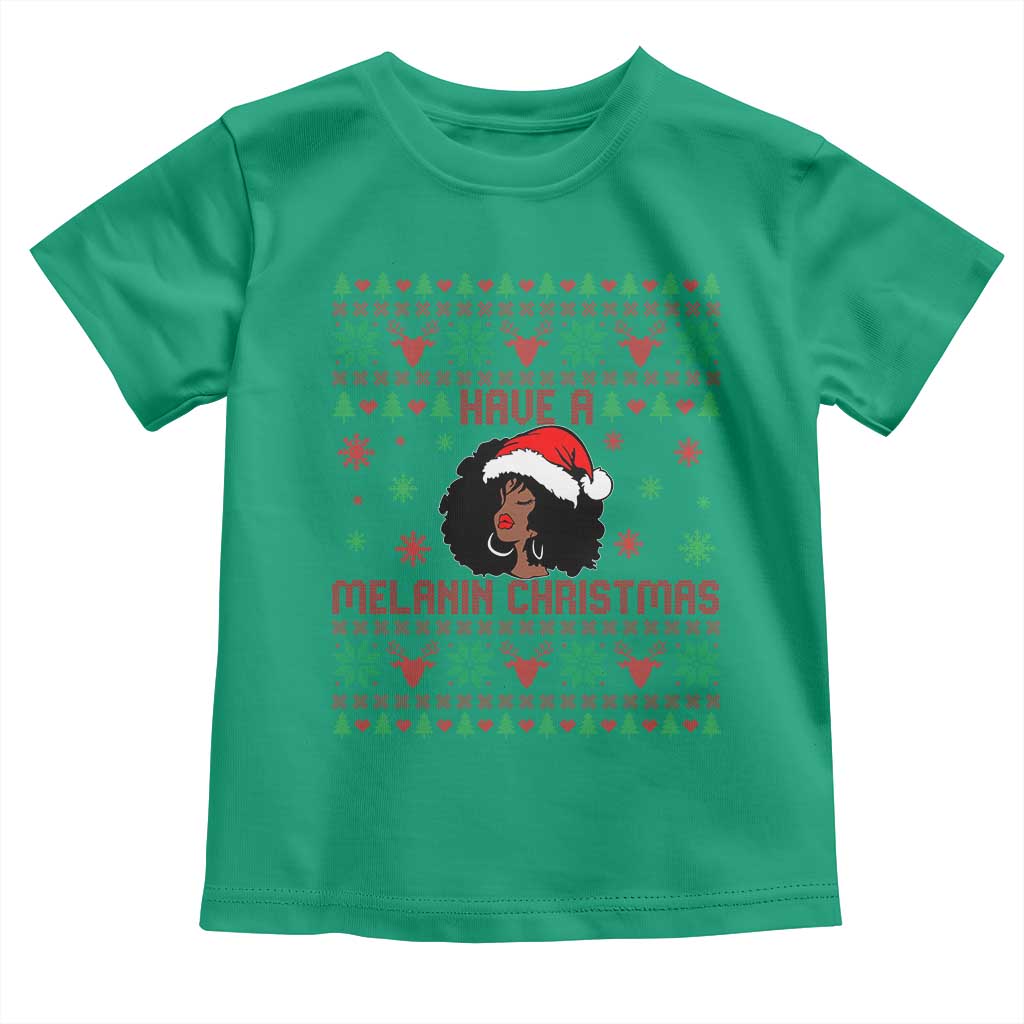 Have A Melanin Christmas Toddler T Shirt Cute Black Santa Girl Ugly Xmas - Wonder Print Shop