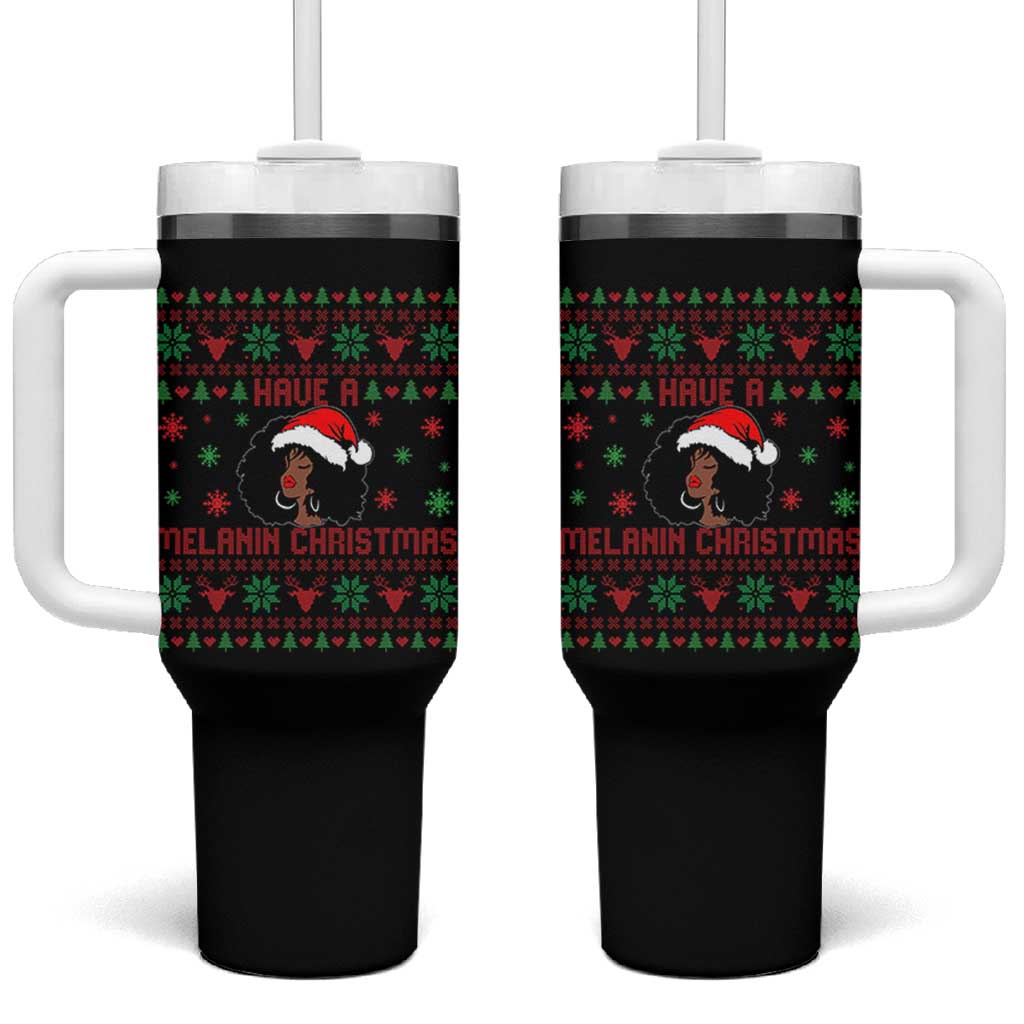 Have A Melanin Christmas Tumbler With Handle Cute Black Santa Girl Ugly Xmas - Wonder Print Shop