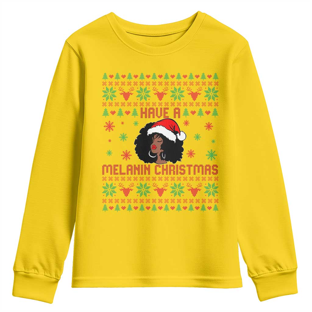 Have A Melanin Christmas Youth Sweatshirt Cute Black Santa Girl Ugly Xmas - Wonder Print Shop