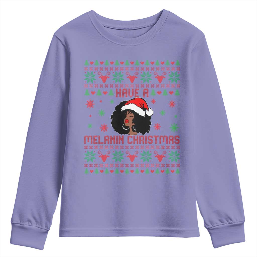 Have A Melanin Christmas Youth Sweatshirt Cute Black Santa Girl Ugly Xmas - Wonder Print Shop