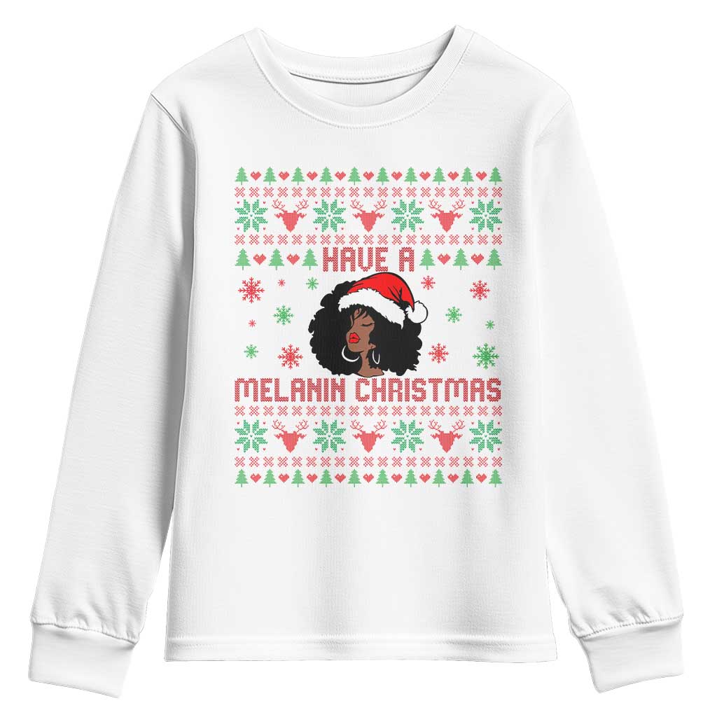Have A Melanin Christmas Youth Sweatshirt Cute Black Santa Girl Ugly Xmas - Wonder Print Shop