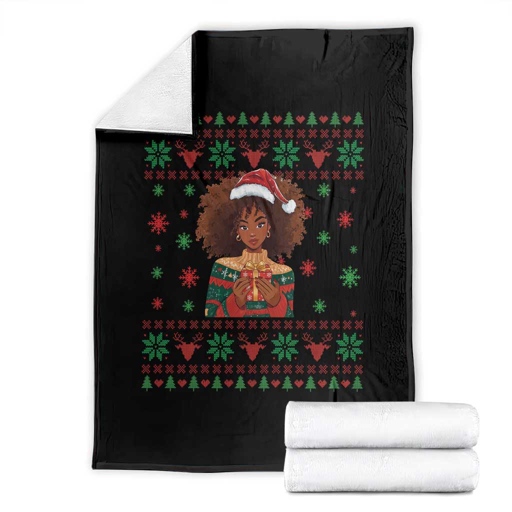 Black Queen Christmas Throw Blanket African American Girl Black Pride - Wonder Print Shop