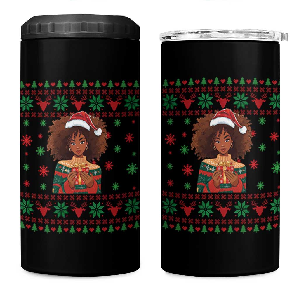 Black Queen Christmas 4 in 1 Can Cooler Tumbler African American Girl Black Pride - Wonder Print Shop