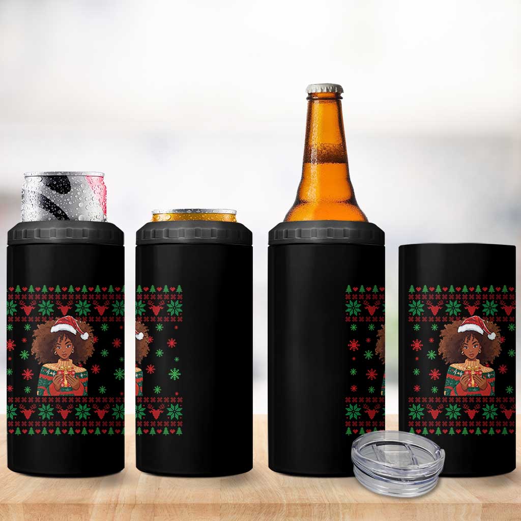 Black Queen Christmas 4 in 1 Can Cooler Tumbler African American Girl Black Pride - Wonder Print Shop