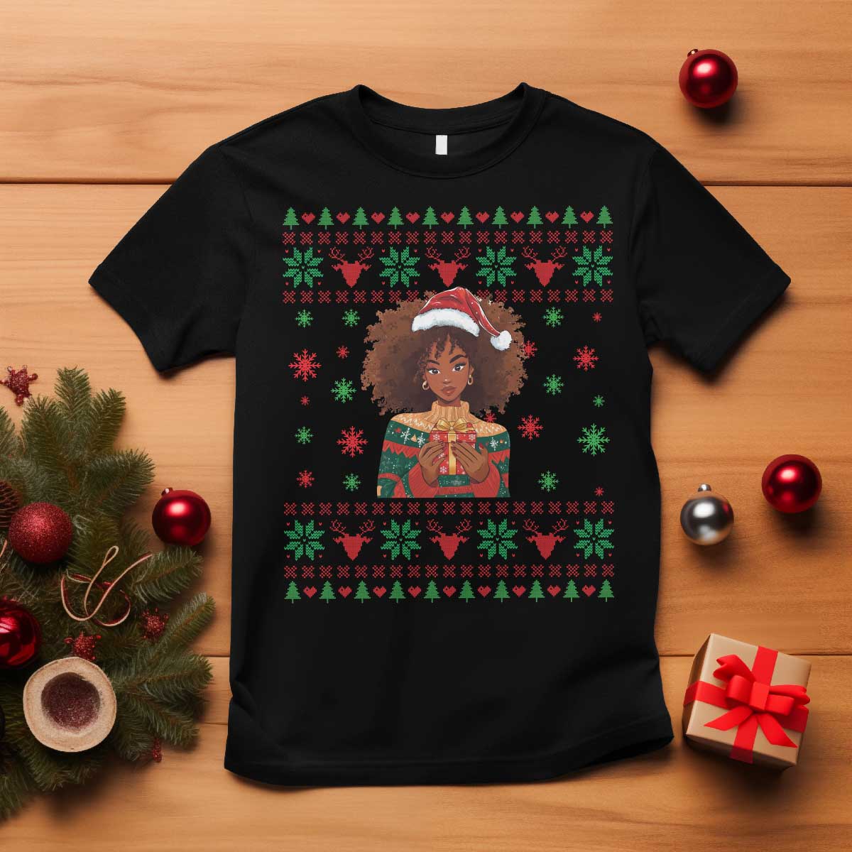 Black Queen Christmas T Shirt African American Girl Black Pride - Wonder Print Shop