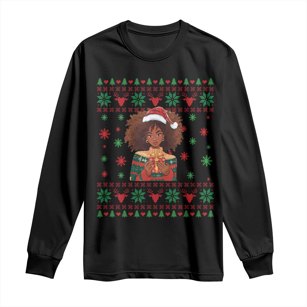 Black Queen Christmas Long Sleeve Shirt African American Girl Black Pride - Wonder Print Shop