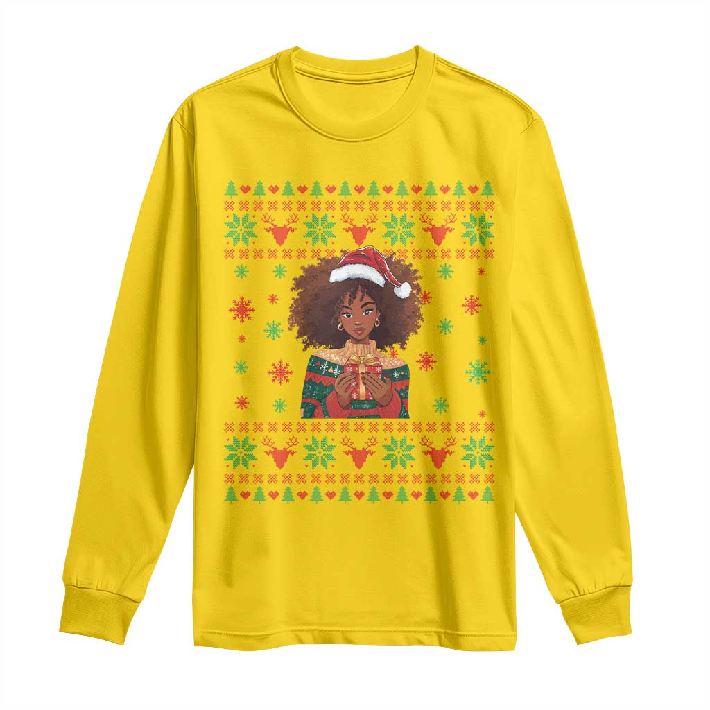 Black Queen Christmas Long Sleeve Shirt African American Girl Black Pride - Wonder Print Shop