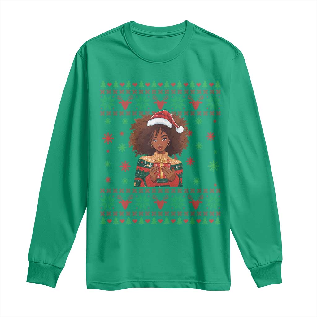 Black Queen Christmas Long Sleeve Shirt African American Girl Black Pride - Wonder Print Shop
