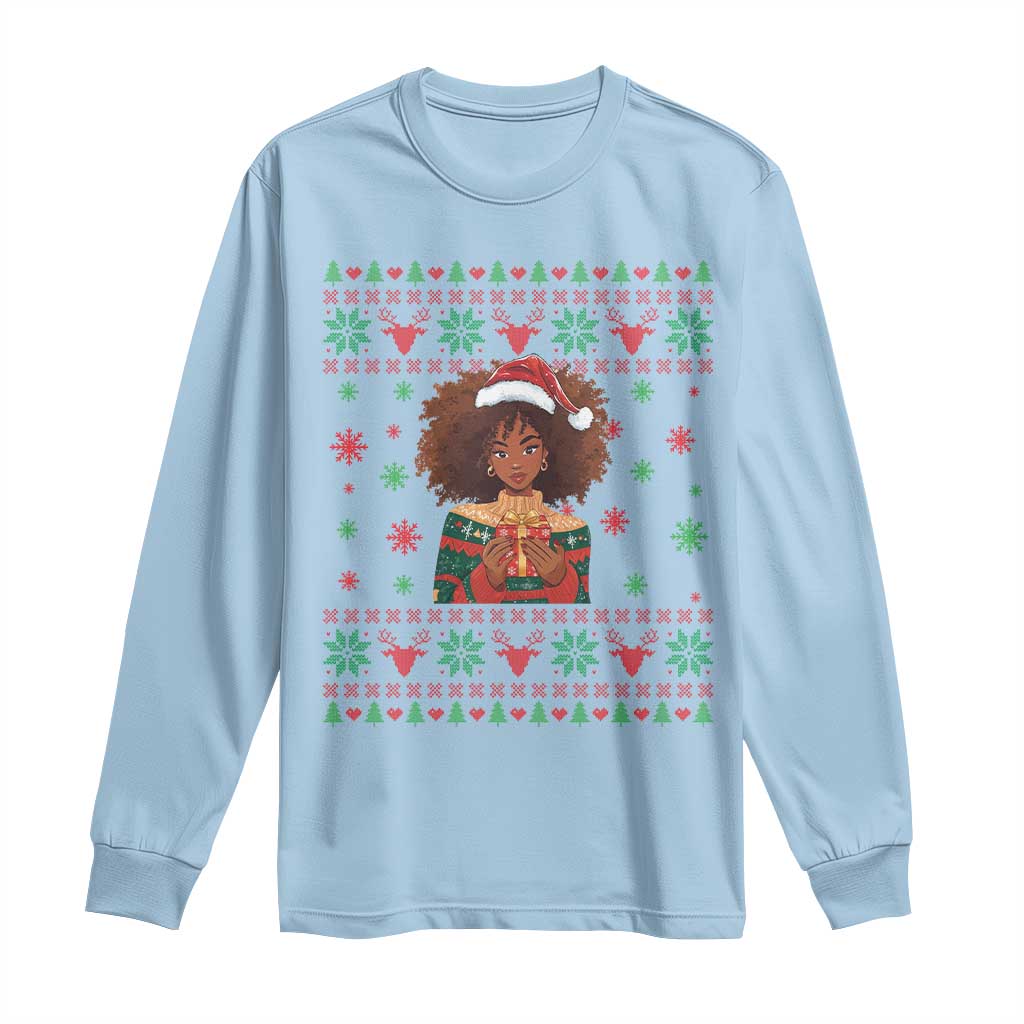 Black Queen Christmas Long Sleeve Shirt African American Girl Black Pride - Wonder Print Shop