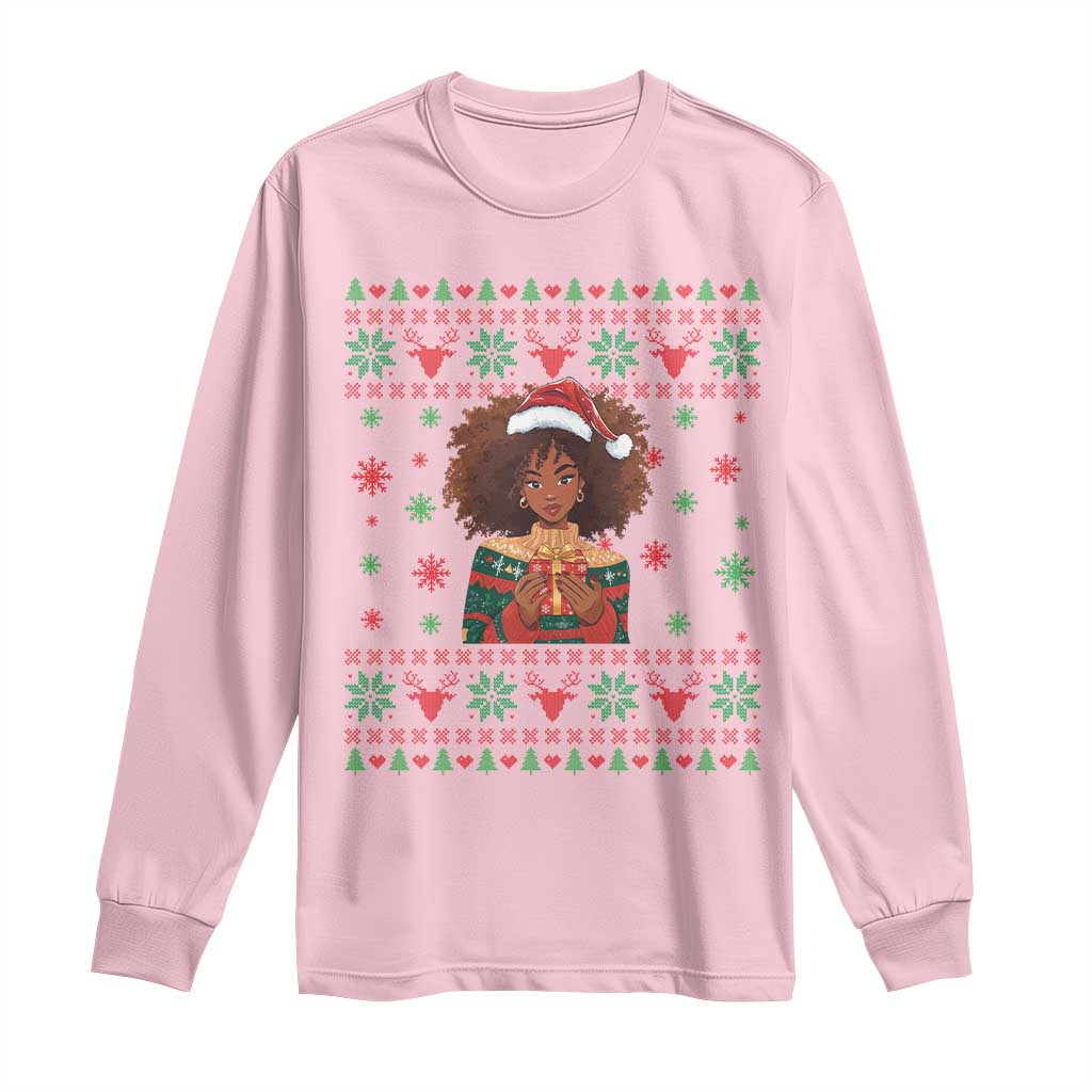Black Queen Christmas Long Sleeve Shirt African American Girl Black Pride - Wonder Print Shop