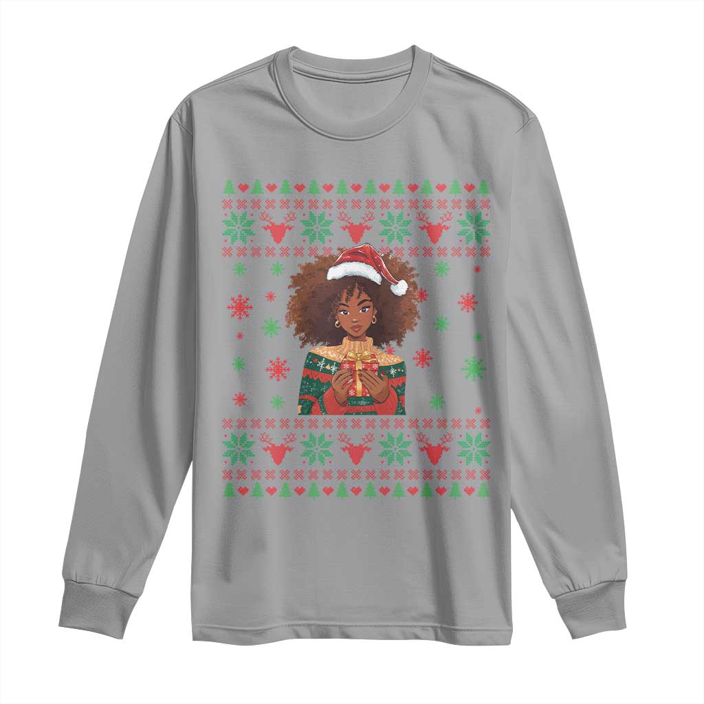 Black Queen Christmas Long Sleeve Shirt African American Girl Black Pride - Wonder Print Shop