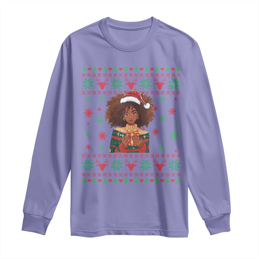 Black Queen Christmas Long Sleeve Shirt African American Girl Black Pride - Wonder Print Shop