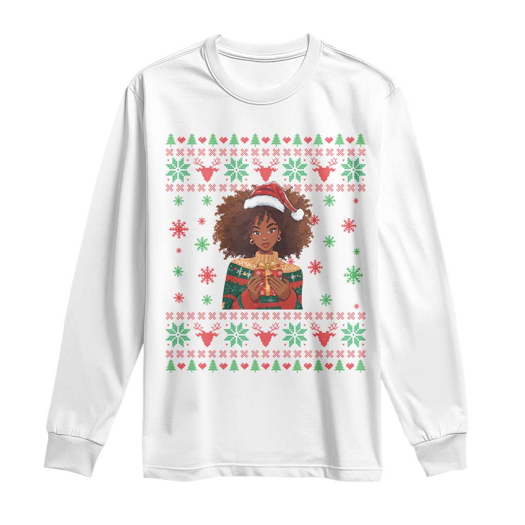 Black Queen Christmas Long Sleeve Shirt African American Girl Black Pride - Wonder Print Shop