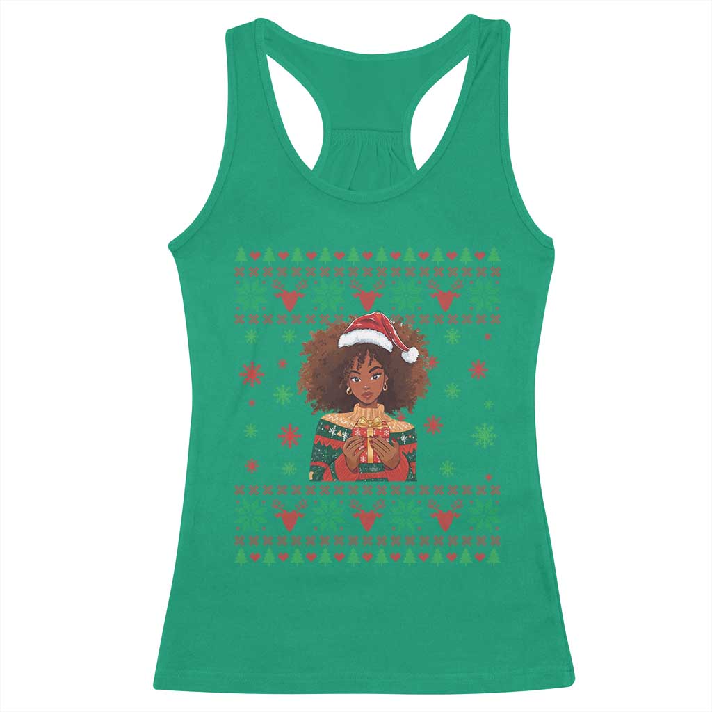 Black Queen Christmas Racerback Tank Top African American Girl Black Pride - Wonder Print Shop