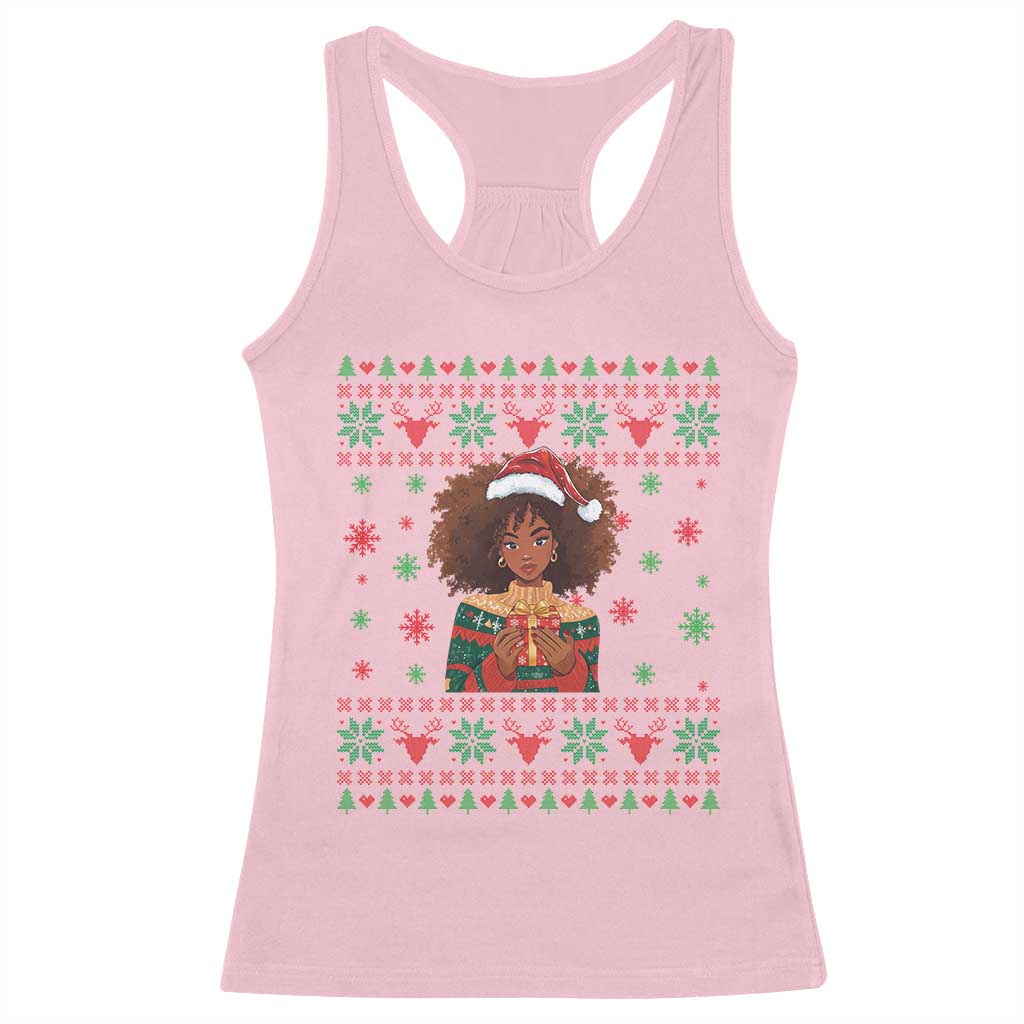 Black Queen Christmas Racerback Tank Top African American Girl Black Pride - Wonder Print Shop