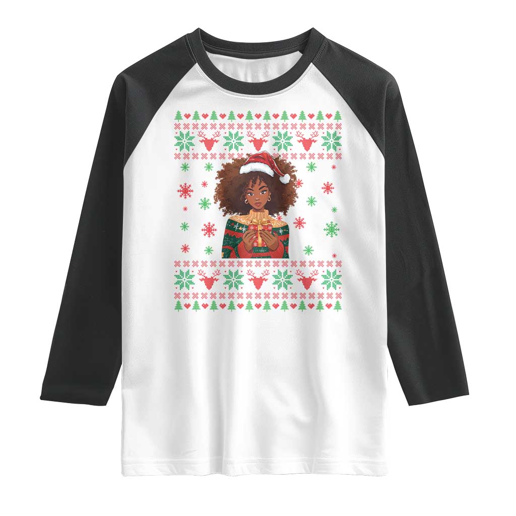 Black Queen Christmas Raglan Shirt African American Girl Black Pride - Wonder Print Shop