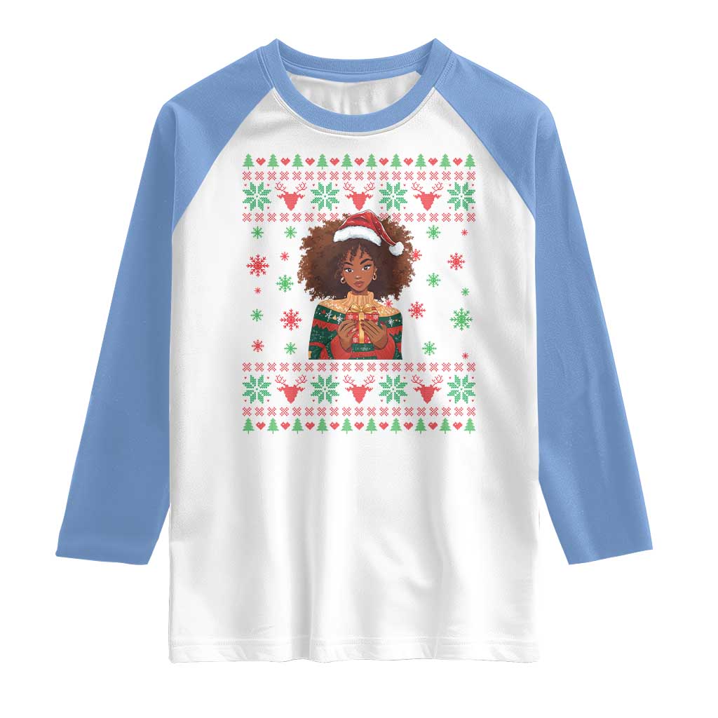 Black Queen Christmas Raglan Shirt African American Girl Black Pride - Wonder Print Shop