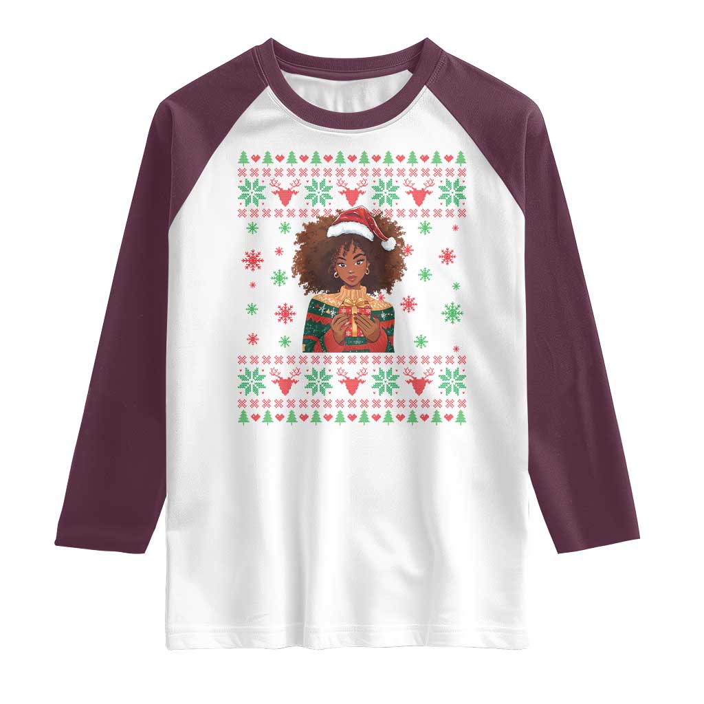 Black Queen Christmas Raglan Shirt African American Girl Black Pride - Wonder Print Shop
