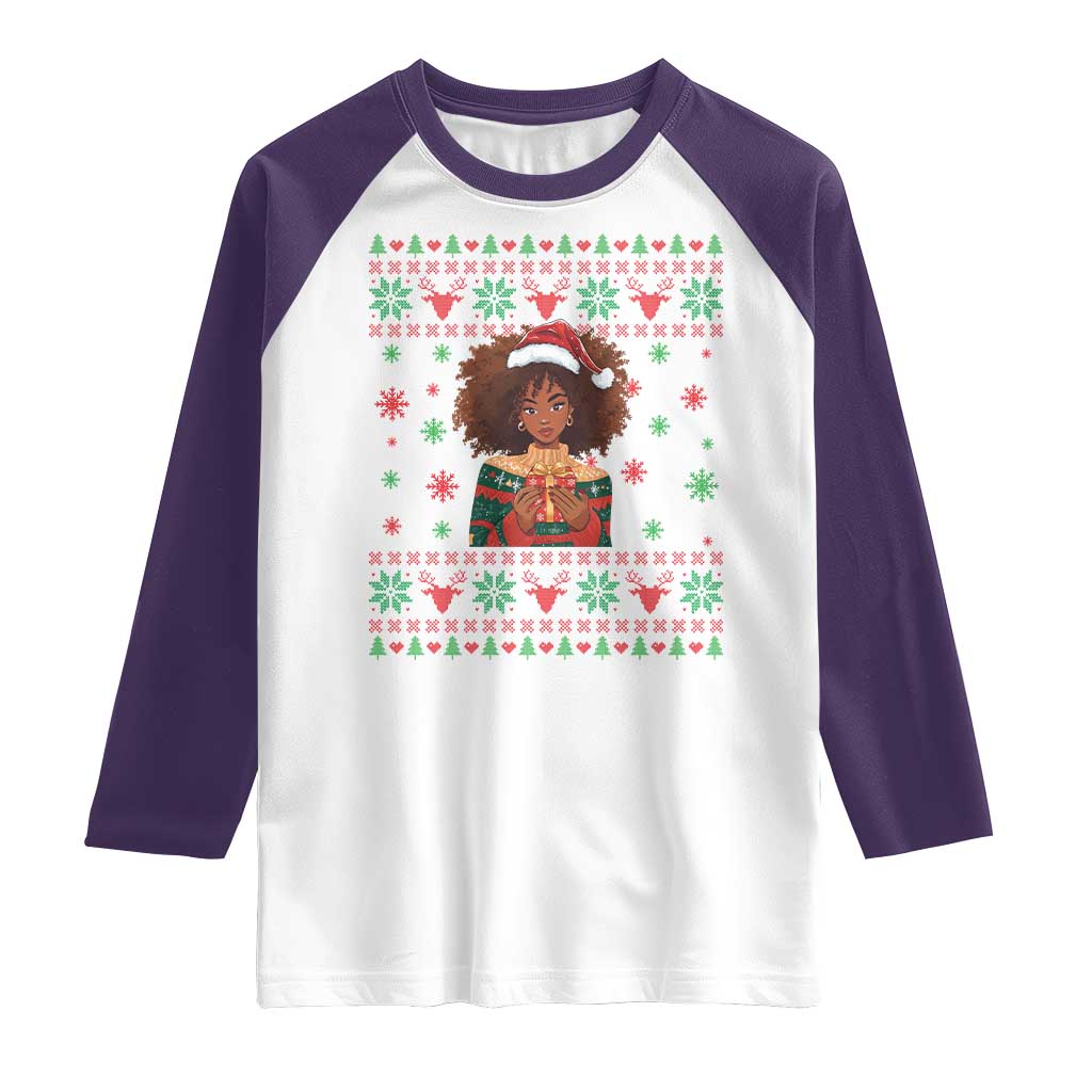 Black Queen Christmas Raglan Shirt African American Girl Black Pride - Wonder Print Shop