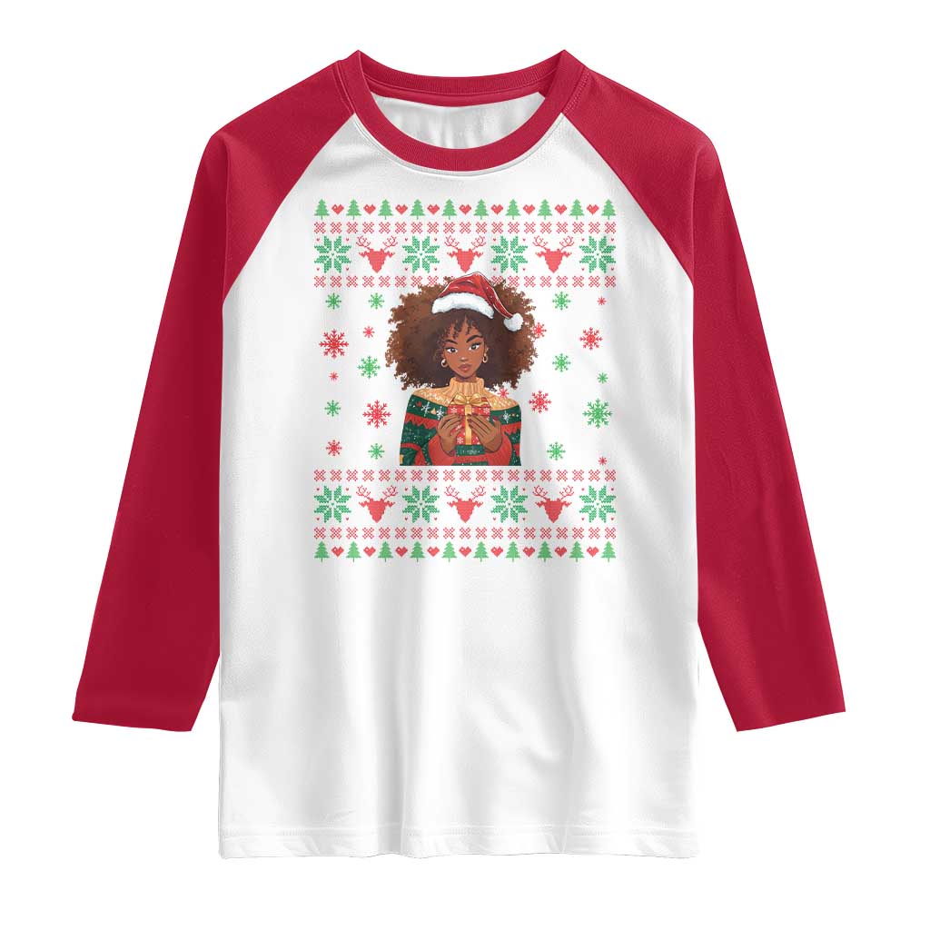 Black Queen Christmas Raglan Shirt African American Girl Black Pride - Wonder Print Shop
