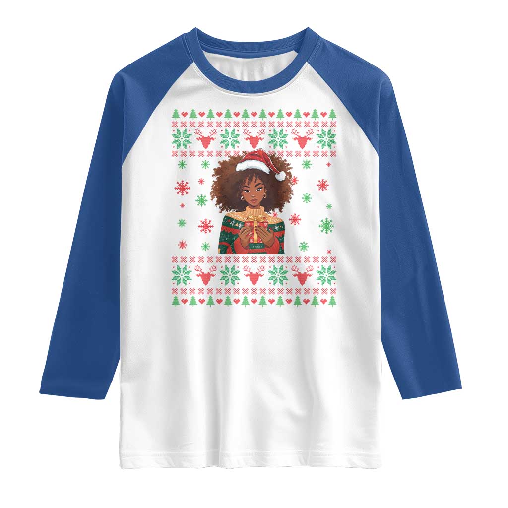 Black Queen Christmas Raglan Shirt African American Girl Black Pride - Wonder Print Shop