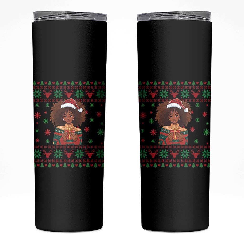 Black Queen Christmas Skinny Tumbler African American Girl Black Pride - Wonder Print Shop