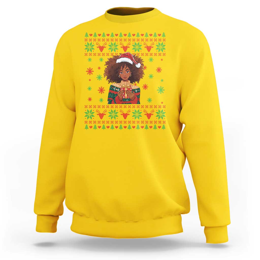Black Queen Christmas Sweatshirt African American Girl Black Pride - Wonder Print Shop